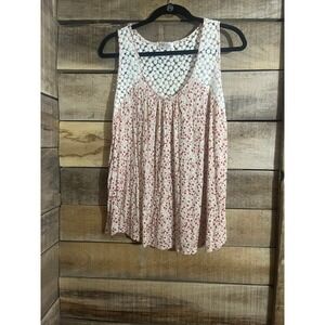 Rue Luju Maternity Floral Tank Top Sleeveless Crochet Lace Yoke Cream Red Pink